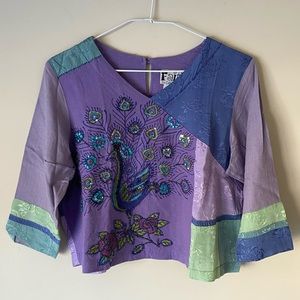 Faith by Celia Forrester Women's Peacock Floral 3/4 Sleeve Top - XS - Pre-owned
